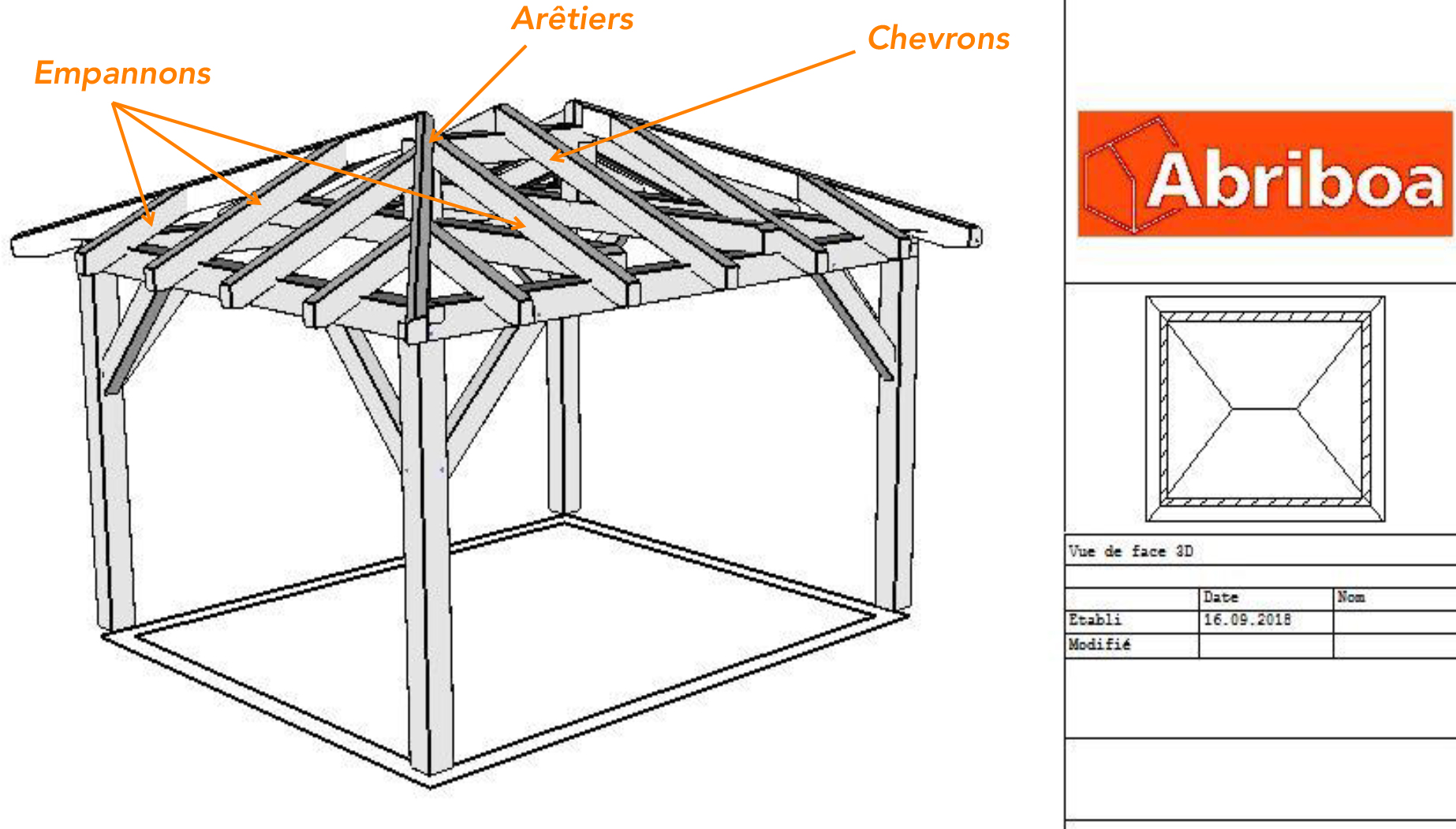 Abri 1 Pan Charpente Bois - Kit Charpente Bois - Wood Structure