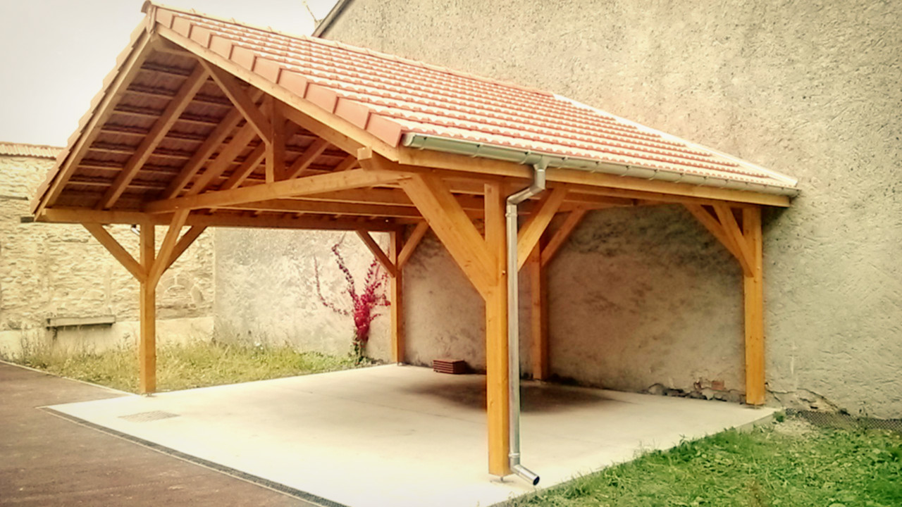 Abri 2 pans 2 voitures 5 poteaux porte à faux vente en ligne d'abris en bois en kit