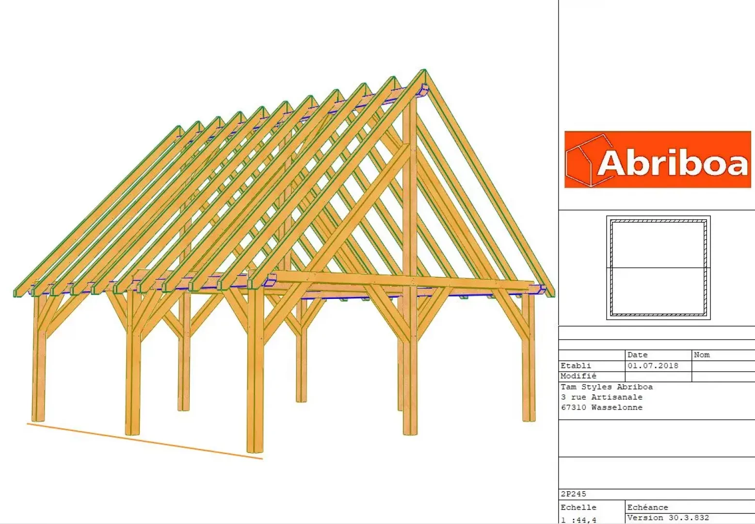 Garage en kit pour 2 voitures (2 pans)