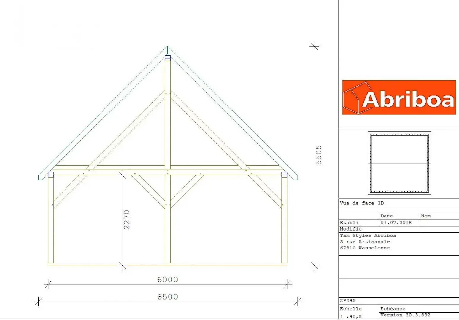 Garage en kit pour 2 voitures (2 pans)