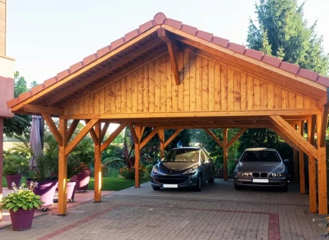 Abri 2 pans 4 voitures 9 poteaux